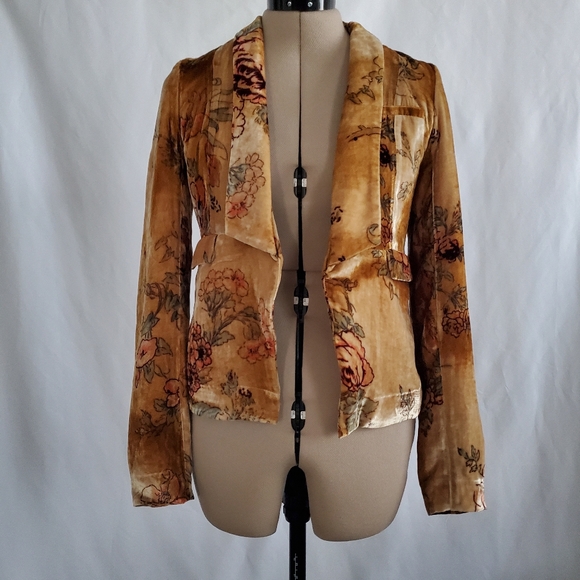 Chaser Orange Boho Floral Velvet Blazer Jacket XS Silk Blend ✨ EUC - Picture 1 of 11
